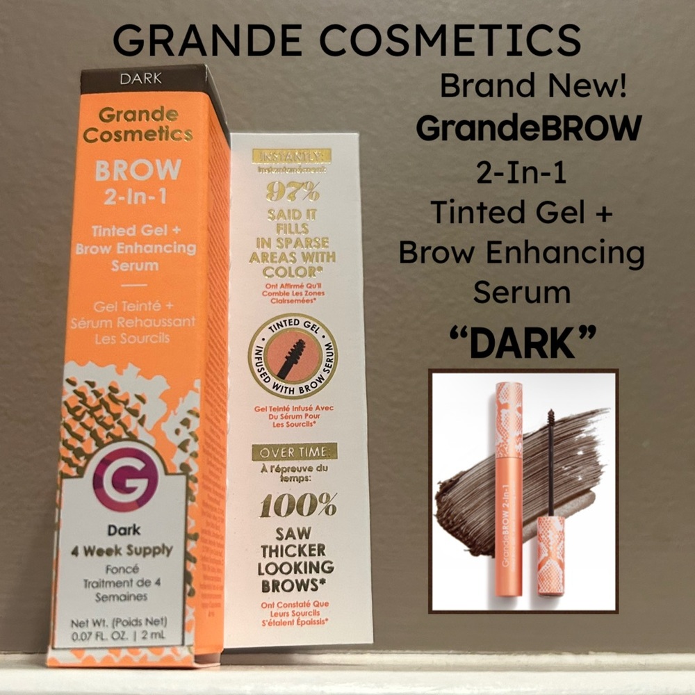 NWT GRANDE COSMETICS GrandeBROW 2-In-1 Tinted Brow Gel & Enhancing Serum “DARK”